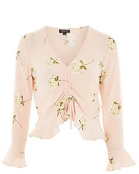 Topshop Ruched Floral Print Blouse