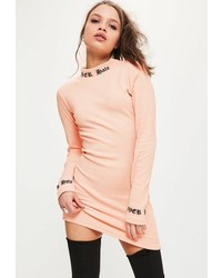 Missguided Pink Graphic Ribbed High Neck Bodycon Dress