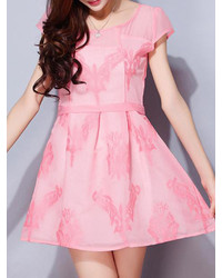 Choies Pink Floral Jacquard Skater Dress