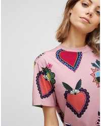 House of Holland Heart Print T Shirt Dress