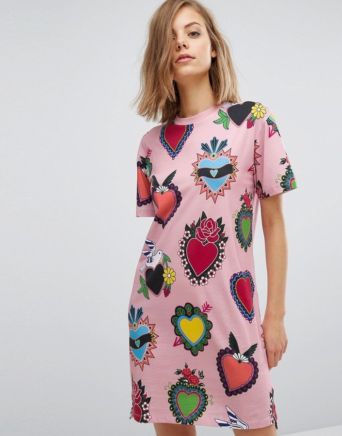 heart print shirt dress