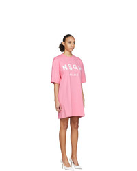 MSGM Pink Artist Logo T Shirt Dress