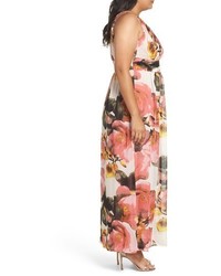 Sangria Plus Size Print Chiffon Maxi Dress