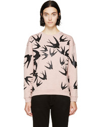 MCQ Alexander Ueen Pink Glitter Swallow Print Sweatshirt