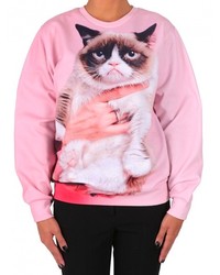 ChicNova Cat Print Loose Fit Pink Sweatshirt