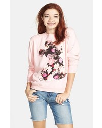 Mighty Fine Floral Mickey Mouse Sweatshirt Pink Apricot X Large