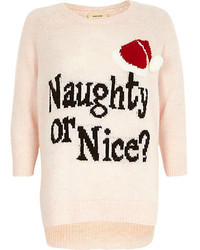 River Island Pink Naughty Or Nice Christmas Sweater