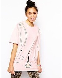 Asos Oversized T Shirt With Bunny Print Pink