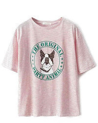 ChicNova Dog Print Cross Stripe Short Sleeves T Shirt