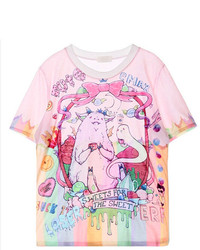 Harajuku Lovers Harajuku Style Cartoon Print Short Sleeves Pink T Shirt