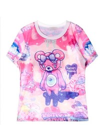 Harajuku Lovers Harajuku Style Pattern Print Short Sleeves Pink T Shirt