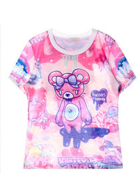 Harajuku Lovers Harajuku Style Pattern Print Short Sleeves Pink T Shirt