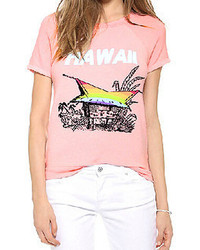 Romwe Hawaii And House Print Pink T Shirt