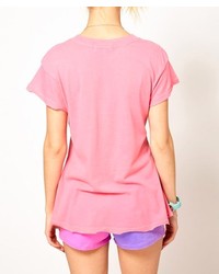 ChicNova Letter Print Round Neck Short Sleeves Pink T Shirt