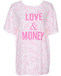 Romwe Love Money Print Pink Short Sleeved T Shirt