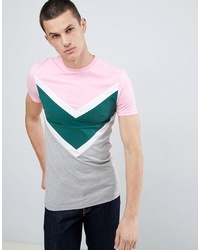 ASOS DESIGN Muscle Fit T Shirt With Chevron Cut And Sew Panel In Pink