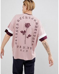 ASOS DESIGN Oversized Longline T Shirt With Rose Back Print And Panels