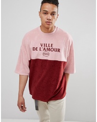 ASOS DESIGN Oversized Towelling T Shirt With Cut Sew Panel And French Text With Half Sleeve