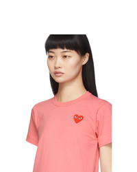 Comme Des Garcons Play Pink And Red Small Heart T Shirt