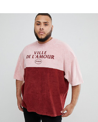 ASOS DESIGN Plus Oversized T Shirt In Towelling With Cut Sew Panel And French Text With Half Sleeve