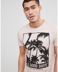 Solid Slub T Shirt With Palm Tree Print
