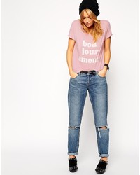Asos T Shirt In Linen Look With Bonjour Amour Print