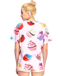 This Is Print Cup Cakes Print Pink T Shirt