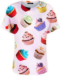 This Is Print Cup Cakes Print Pink T Shirt