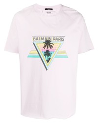 Balmain Tropical Logo Print T Shirt
