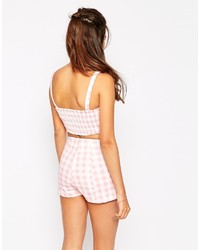 Motel Dixie Short And Josie Crop Top Pack In Pink Gingham