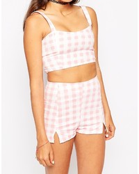 Motel Dixie Short And Josie Crop Top Pack In Pink Gingham
