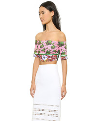 Clover Canyon Floral Collage Off The Shoulder Crop Top