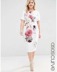 Asos Curve Curve Wiggle Dress In Rose Placet Print