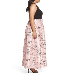 Sangria Plus Size Floral Print A Line Gown