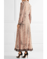 RED Valentino Redvalentino Lace Trimmed Printed Stretch Silk Georgette Gown Blush