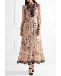 RED Valentino Redvalentino Lace Trimmed Printed Stretch Silk Georgette Gown Blush