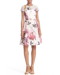 Ted Baker London Camari Citrus Bloom Print Mesh Stripe Fit Flare Dress