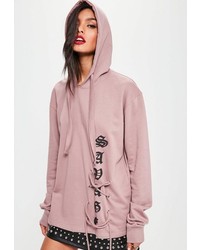 Missguided Pink Lace Up Front Graphic Hoodie