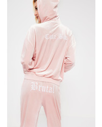 Missguided Galore Pink Velour Printed Hooded Jacket