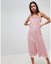 LOST INK Jumpsuit With Frill Hem In Pastel Print