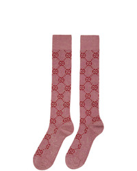 Gucci Pink And Red Lame Gg Socks
