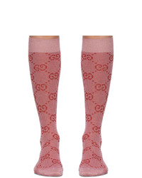 Gucci Pink And Red Lame Gg Socks