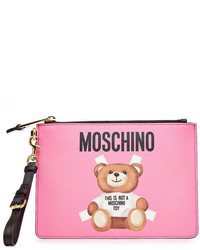 Moschino Printed Leather Zip Clutch
