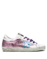 Pink Print Leather Low Top Sneakers