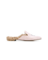 Pink Print Leather Mules