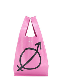 Pink Print Leather Tote Bag