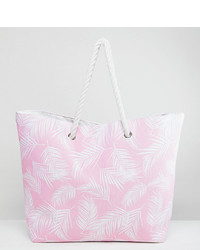 South Beach Pink Leaf Print Beach Bag
