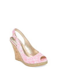 Pink Print Leather Wedge Sandals