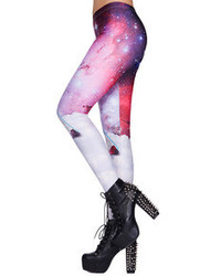 Romwe Pink Nebula Print Leggings