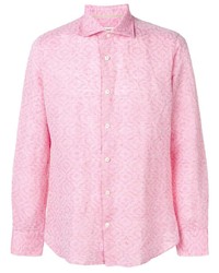 Pink Print Linen Long Sleeve Shirt